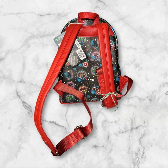 ⭐️NWT⭐️  Loungefly Marvel Avengers Tattoo Womens Double Strap Shoulder Bag Purse - Picture 2 of 6